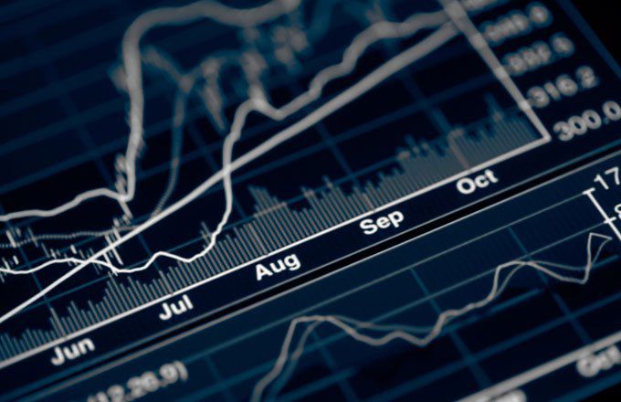 A stock market chart in black coloring